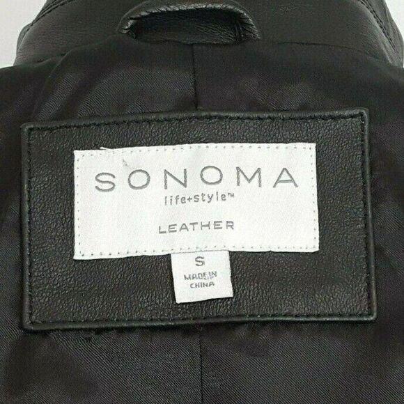 NEW Sonoma Leather Jacket Belted Sz S Black Pockets - Picture 4 of 4